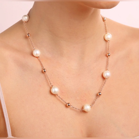 Bronzallure Necklace Spheres and Freshwater Cultured Pearls 10mm Brand New - Picture 5 of 5